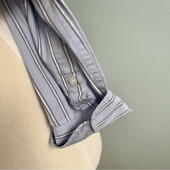 Gap NWT Organic Cotton Pinstriped Cropped Button Down Size PXS Blue White Black - Picture 8 of 15